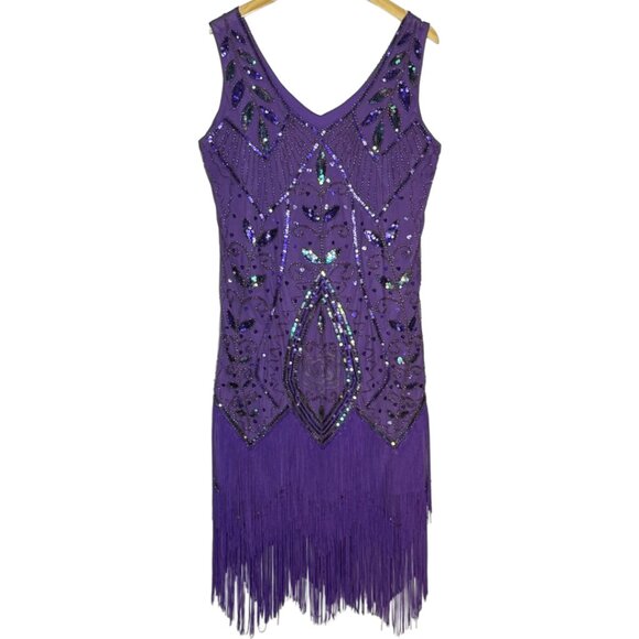 Metme Women’s 1920s Flapper Dress Roaring 20s Purple Size XXL - Picture 5 of 16